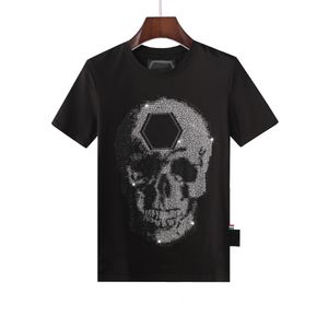 pleinxplein Camisetas de hombre calaveras letras de metal cuero bordado plein plan moda europea tendencia cuello redondo pp Camisas blanco y negro