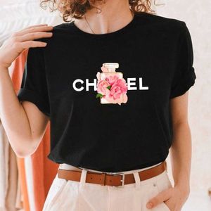 T-Shirt Chemise Designer Marque Été Mode Femmes Hommes Alphabet T Fleurs Parfum Imprimer 100% Coton De Luxe À Manches Courtes Tee Couleur Unie Wearable Street Y2K Top