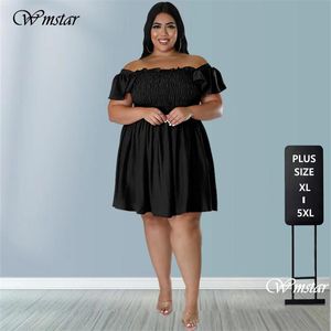 T-Shirt Wmstar Robes De Grande Taille pour Femmes 2022 Été Solide Une Épaule Élégante Mini Robe Robe De Bal Vente Chaude En Gros Dropshipping