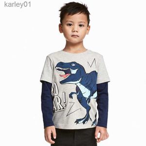 T-shirts 1-6 ans enfants 100% coton vêtements Dino manches longues col rond hauts enfants bébé garçons mignon T-shirt sweat-shirt en gros 240306