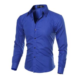 T-shirts 2019 Nouvelle chemise décontractée pour hommes Autumn plus taille Plaid Men imprimé Chemise à manches longues Cotton Royal Blue Slim Fit Men Vêtements M5XL