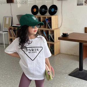 T-shirts 2023 Summer Girls T Shirt Baby Tee Shirt Kids Tops Children New Clothes Fashion Casual Letter Print Y2k Todder Shirt Tops Tees AA230518