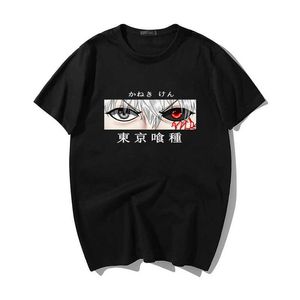 Camisetas Anime Manga Tokyo Ghoul Cool Kaneki Ken Eyes Hombres Camiseta Harajuku Dibujos animados Tallas grandes Hombre Tops Hip hop Punk Camiseta unisex X0621