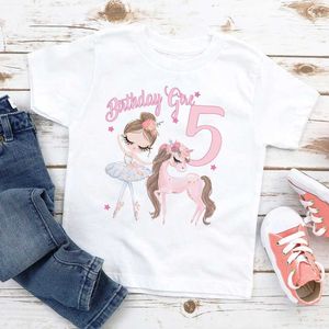 T-shirts Childrens Ballet Pink Dancer Pony Imprimé T-shirt 1-12 Anniversaire Clothing Top Birthday Girl Courte Marile T-shirtl2405