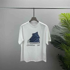 T-shirts vêtements 85% de réduction sur la vente en ligne printemps été nouvelles chaussures en denim technologie de gaufrage en silicone loisirs col rond T-shirt à manches courtes pour hommes et femmes