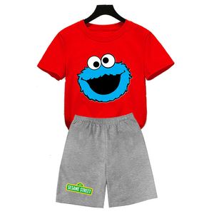 Camisetas para niños Tops de poliéster de secado rápido Sesame Street MONSTER Design T Shirt Conjunto para niños Girls Cartoon Boys Print T shirt Baby 230626