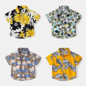 T-shirts d'été coton gamin vêtements enfants shortsleeveved shirt coréen tissu mince pour tout-petit garçon hawai plage tshirts bébé haut de fleur décontractée