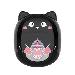 t18a casque sans fil Bluetooth mignon chat deux oreille musique bouchon d'oreille écouteur avec étui de charge filles casque costume pour smartphone téléphone portable