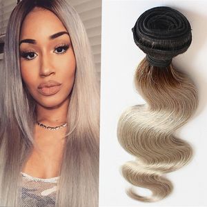 T1B / gris ombre cheveux gris tissage de corps vague de corps bundles de cheveux humains 100g 1pcs / lot argent gris extensions de cheveux, double dessinés, sans perte