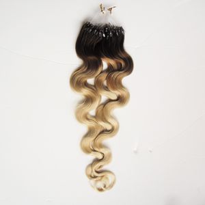 T4 / 613 Ombre Micro Ring Extensiones de cabello 1g / Stand 100pieces Hecho a máquina Remy Micro Bead Hair Loop Cabello humano Onda del cuerpo