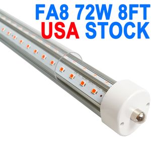 Tube lumineux LED T8 8 pieds 72 W, base FA8 à broche unique, lentille transparente, blanc froid 6000 K 6500 K, tube fluorescent de remplacement à haut rendement Plug and Play Crestech