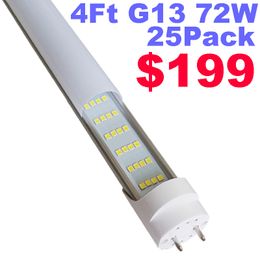Ampoules à tube LED T8 1,2 m 72 W 6500 K, puissance à double extrémité 1,2 m LED tube fluorescent de remplacement haute sortie en forme de V Bi-Pin G13 Ballast de base Usalight