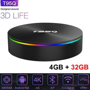 T95Q Android 9.0 Smart TV Box 4GB 32GB Amlogic S905X3 Quad Core 2.4G 5G Wifi Bluetooth 4G32G Set Top Box 4K 3D Media Player Luces de color