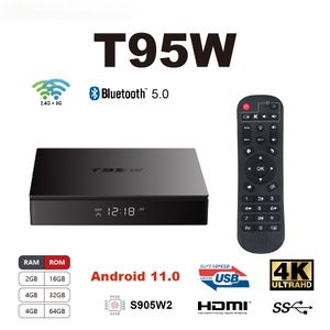 Boîtier Smart TV T95W, Android 11.0, S905W2, ARM Cortex A53, 2/4 go, 16/32/ 64 go, 8K, 3D, 2.4G/5G, pour lecteur multimédia Google, décodeur, autocollant