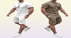 Ta to Men S Tracksuit 2 Pieds Set Summer Solid Sport Hawaiian Suit Hawaian Sleeve T-shirt et shorts Casual Fashion Man Vêtements 2203771802