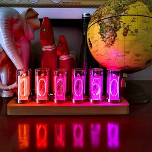 Horloges de table 6-bit Time Tube Imité Glow Clock LED Digital Solid Wood Night Light Bar Ambiance Luminosité Ajustée Ami Cadeau