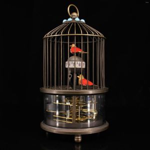 Horloges de table artisanat Antique Cage à oiseaux modèle horloge mécanique Vintage horloge chinoise ancienne Cage à oiseaux en cuivre compteur horaire