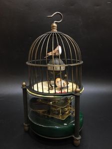 Relojes de mesa, modelo de jaula de pájaros artesanal antiguo, reloj mecánico, jaula de pájaro de cobre antiguo chino para decoración de escritorio, hogar