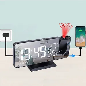 Horloges de table LED Réveil numérique Projecteur Montre Électronique Bureau Réveil FM Radio Projection de l'heure Snooze USB 2 Musique