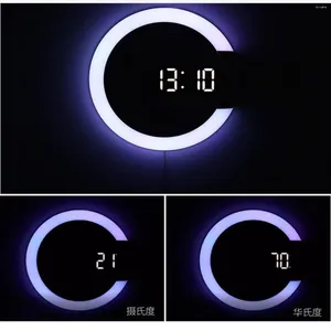 Horloges de table Applique Colock Télécommande Coloré LED Miroir Creux Horloge Anneau Lumière Alarme Numérique