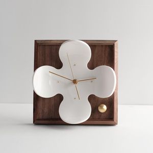 Horloges de table Horloge de bureau en bois de noyer Acrylique Laiton Pointeur Brève Bureau Muet Montre à la maison