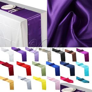 Nappe de table 10pcs chemins de table en satin fête de mariage événement décor fourniture tissu chaise ceinture arc er nappe 30 cm 275 cm T200107 Drop de Dh0Ty