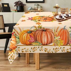 Mantel con patrón de calabaza de otoño, rectangular, decoración del hogar, Día de Acción de Gracias, adecuado para mesa de fiesta, decoración al aire libre, mantel R231109
