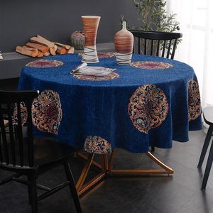 Nappe de table Chenille nappe ronde Style chinois broderie bleu marine rouge maison fête Banquet décor couverture