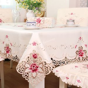 Nappe de table à manger, tissu européen rustique de luxe, couverture ronde brodée, fleur de Rose, coussin de siège de chaise, anti-poussière, 220906
