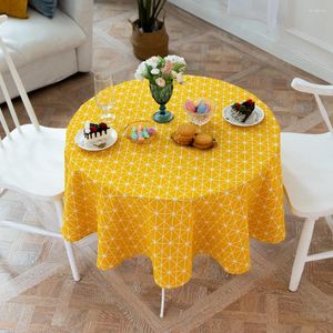Nappe de table ronde en coton et lin épais à la mode, motif à rayures géométriques jaunes, couverture de café, couverture de pique-nique en plein air