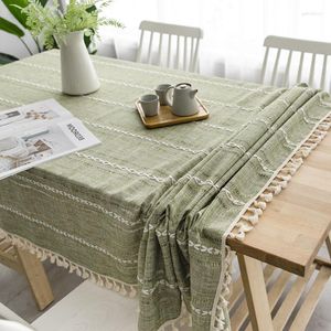 Nappe de Table en coton et lin avec pompons, couverture rectangulaire pour meubles, café et salle à manger