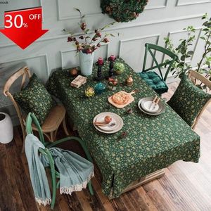 Paño de mesa Estilo japonés Lino Algodón Fiesta de Navidad Mantel Rectángulo Verde Bronceado Oro Cubierta de comedor para eventos en el hogar Decorativo