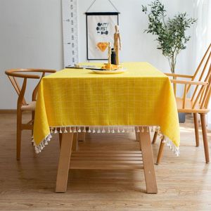 Nappe nordique maison salle à manger jaune rayé Plaid gland ourlet lavable coton lin Rectangle nappe mariage fête décor