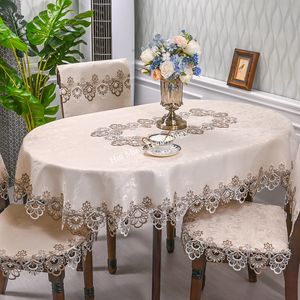 Table Cloth Oval Satin Embroidered Fold Tea Europe Dining Cover cloth Lace Art Dust Chair 221122