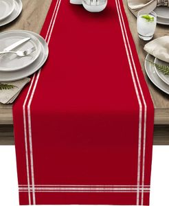 Nappe de table en lin rouge, foulards de commode, décor lavable, ferme, salle à manger, fête de vacances, décorations de mariage