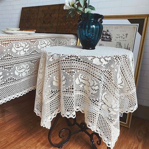 Nappe de Table en fil de coton rétro, nappe en dentelle Crochet, américaine, faite à la main, motif Rose, thé, canapé, Piano, couverture anti-poussière, serviette