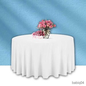 Nappe Ronde Nappes Blanc Couture Tissu Élégant Solide Nappe pour Noël Anniversaire Fête De Mariage Hôtel Décoration R230726