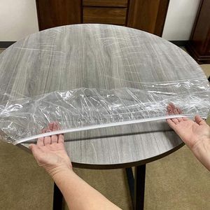 Table Cloth Round Waterproof Cover Fitted Protector Tablecloth Catering Transparent With Elastic Edged