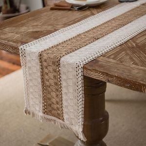 Chemin de table en tissu avec pompon décor de mariage coton lin rayure épissage nappe drapeau luxueux