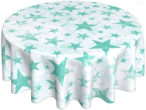 Mantel de mesa con diseño de estrellas, color verde menta, blanco, redondo, resistente a las manchas y a las arrugas, poliéster lavable de 60 pulgadas para cenar