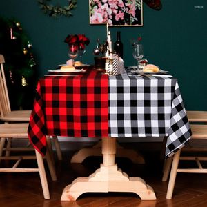 Nappe de Table à thème, décoration à carreaux carrés rouges, noirs et blancs, pour Festival de noël américain