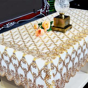 Mantel impermeable mantel hogar rectangular a prueba de aceite PVC mantel de plástico dorado bronceado impresión cubierta de mesa estera de mesa Nappe 230921