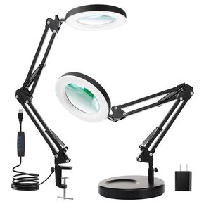 Lampes de table Loupe 2 en 1 avec lumière et support 3 modes de couleur Gradable en continu 5 dioptries Vraie lampe de bureau ClampTable TableTabl