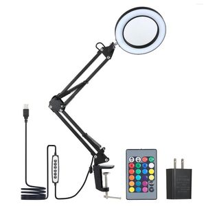 Lámparas de mesa 80 LED Luz de escritorio con lupa 5x Brazo oscilante Lámpara con abrazadera Controlador USB 10 niveles Soporte de soporte plegable regulable