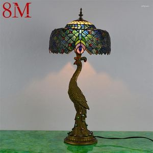 Lampes de table 8M Tiffany Lampe Paon Contemporain Rétro Creative Décoration LED Lumière Pour La Maison