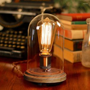 Lámparas de mesa American Vintage Edison lámpara Loft nostálgico dormitorio mesita de noche cafetería Bar creativo madera maciza decorativa