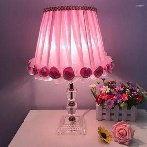 Lámparas de mesa Lámpara de dormitorio Tela moderna Rosa Cristal romántico Regalo de boda Luces de escritorio Iluminación de lectura de sala de estudio de moda