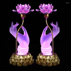 Lampes de table bouddha toujours brûlant LED Lotus lumière colorée glaçure bergamote Bodhisattva lampe lanternes fleurs décoration