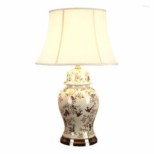 Lámparas de mesa, lámpara Led de cerámica clásica grande china, lámpara de porcelana europea, vestíbulo, dormitorio, estudio, escritorio de lectura H 66/77cm 2114