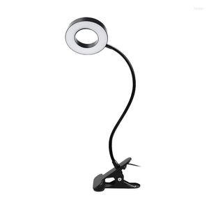 Lámparas de mesa Clip en las luces del cabecero para leer USB 48 LED Protección ocular Lámpara de escritorio con 3 cambios de color 10 Brillo 360 Flexible